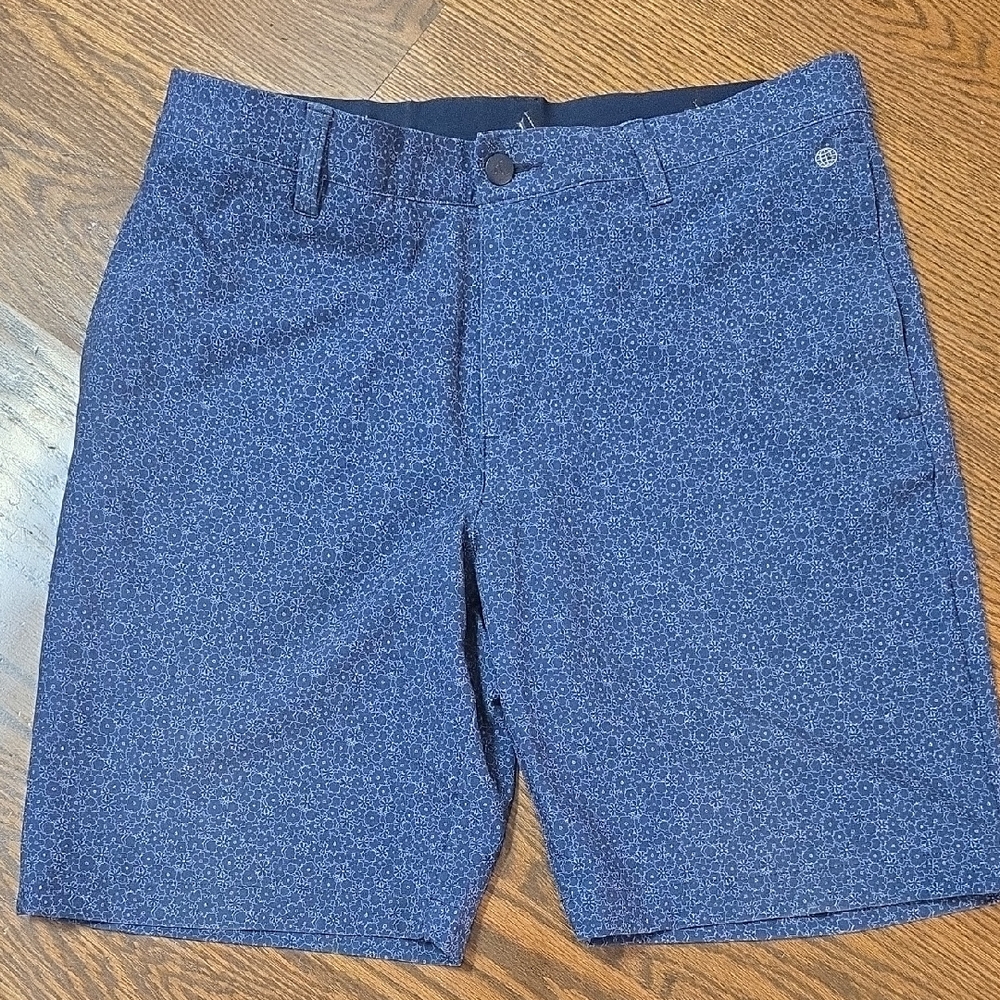 Adidas Men's Navy Patterned Flat Front Shorts